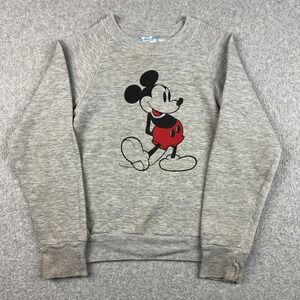 Vintage Disney Sweatshirt Boys Large Gray Mickey Mouse Raglan Sleeve USA Made
